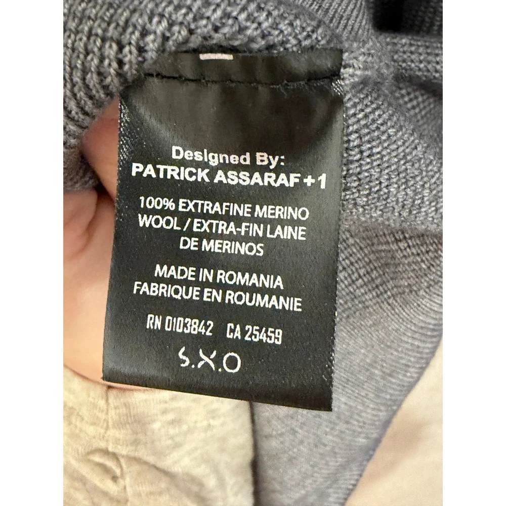 Patrick Assaraf Mens Grey Textured Knit Quarter Zip Merino Wool‎ Sweater Size L